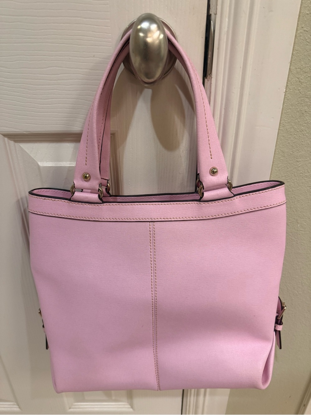 Dooney & Bourke Sara Pink Saffiano Shoulder Tote with Gold Hardware - Picture 3 of 12